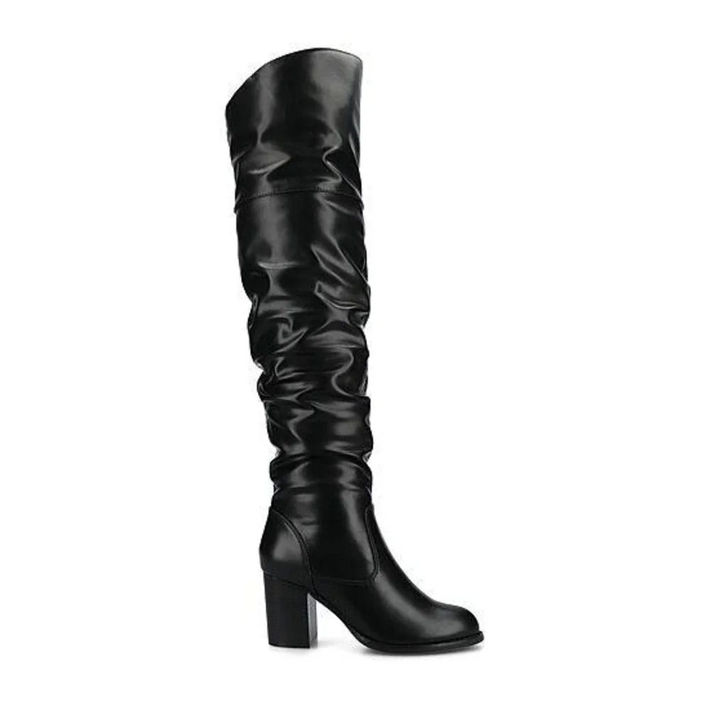 Journee Collection Kaison Wide Calf Stacked Heel Over the Knee Boots Black 12M